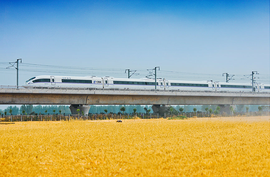 河南南阳：行驶在中原麦田的郑渝高速列车