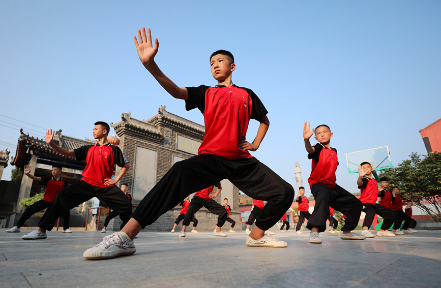 暑假期间，河南省焦作市温县，众多青少年前来习武健身，“武”出精彩暑假。徐宏星摄