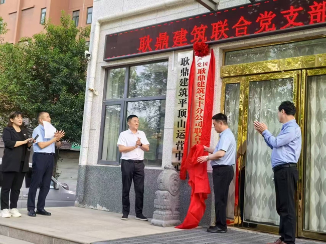 宝丰县委社会工作部部长、信访局局长王建新参加耿鼎建筑党支部成立揭牌仪式。杜冠甲摄。