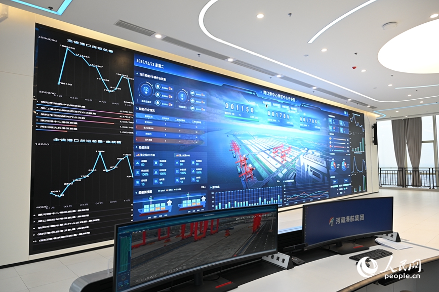 周口港中心港区智慧调度中心。人民网记者 王玉兴摄