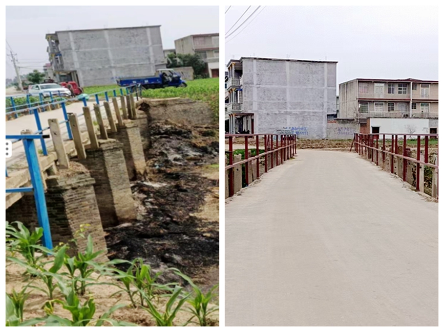 袁桥护栏更换前（左）与更换后（右）。驻马店市委督查室供图