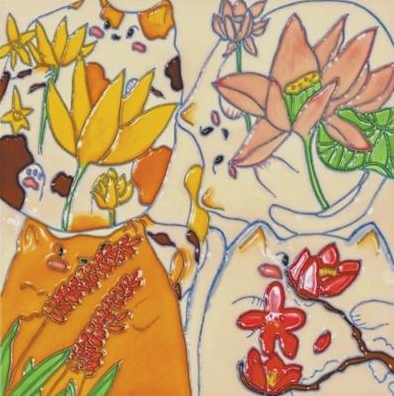 由河南洛阳山区孩子们的画作烧制而成的三彩釉画。郭爱和供图