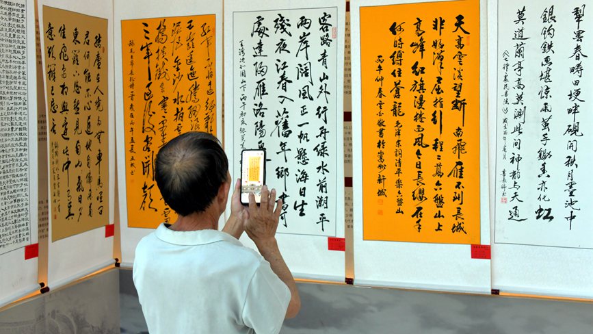群眾在欣賞書法。趙明辰攝